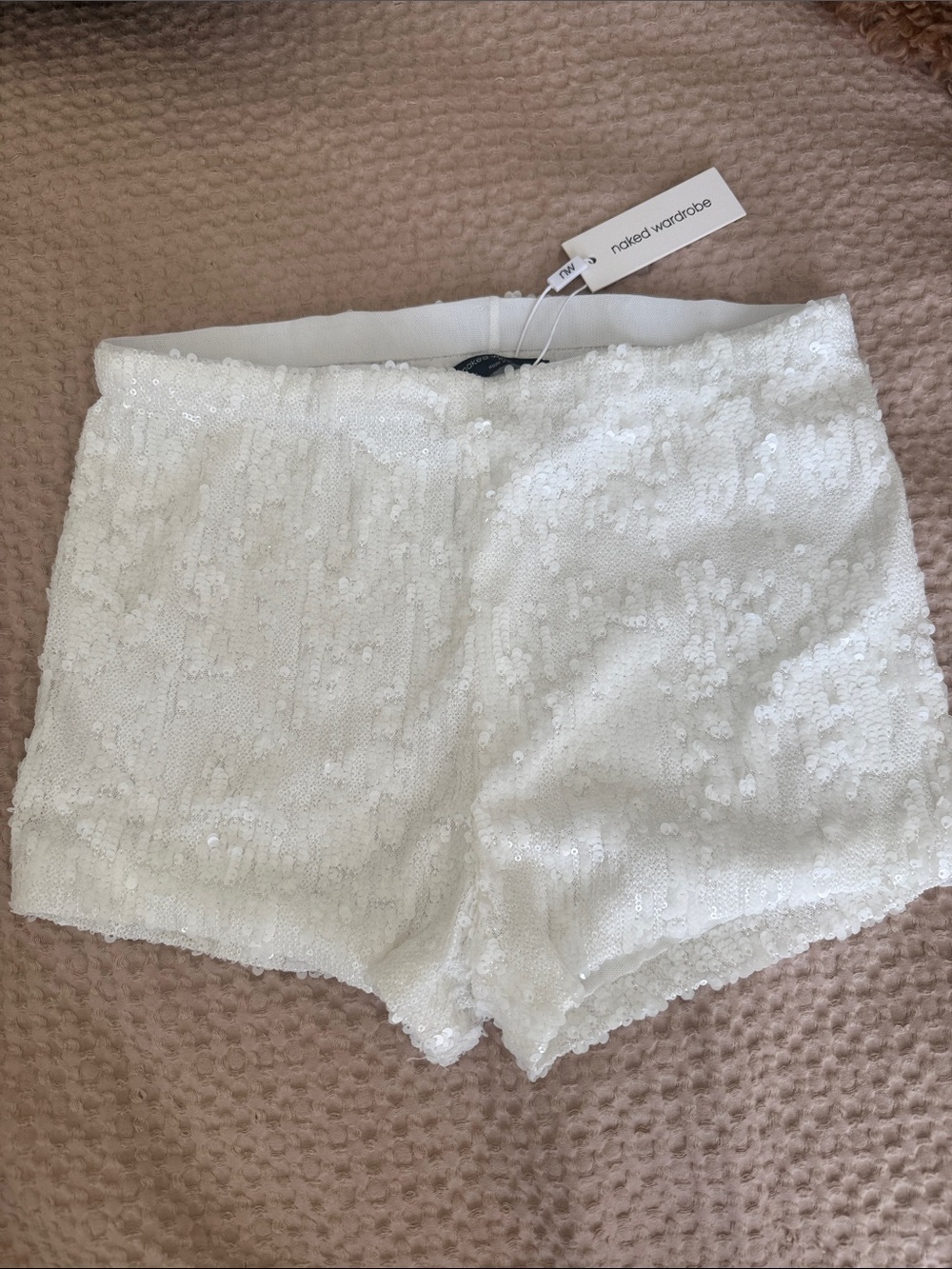naked wardrobe White Sequin Shorts
